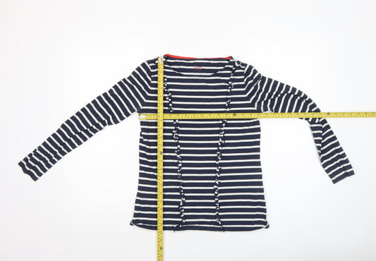 Boden Women’s Blue White Striped Cotton Long Sleeve Ruffle Top Size 8