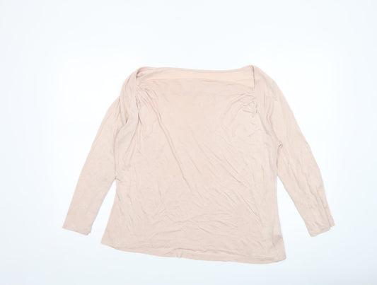 Hobbs Women Beige Long Sleeve Modal Jersey Boat Neck Blouse M