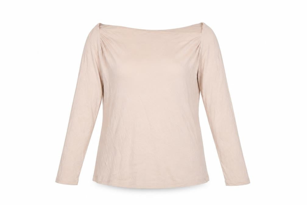 Hobbs Women Beige Long Sleeve Modal Jersey Boat Neck Blouse M