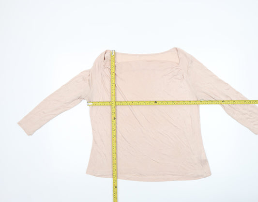 Hobbs Women Beige Long Sleeve Modal Jersey Boat Neck Blouse M