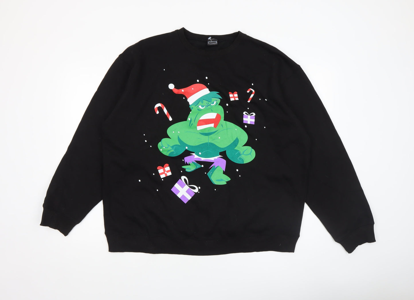 Marvel Men's Black Christmas Hulk Graphic Pullover Sweatshirt Size L