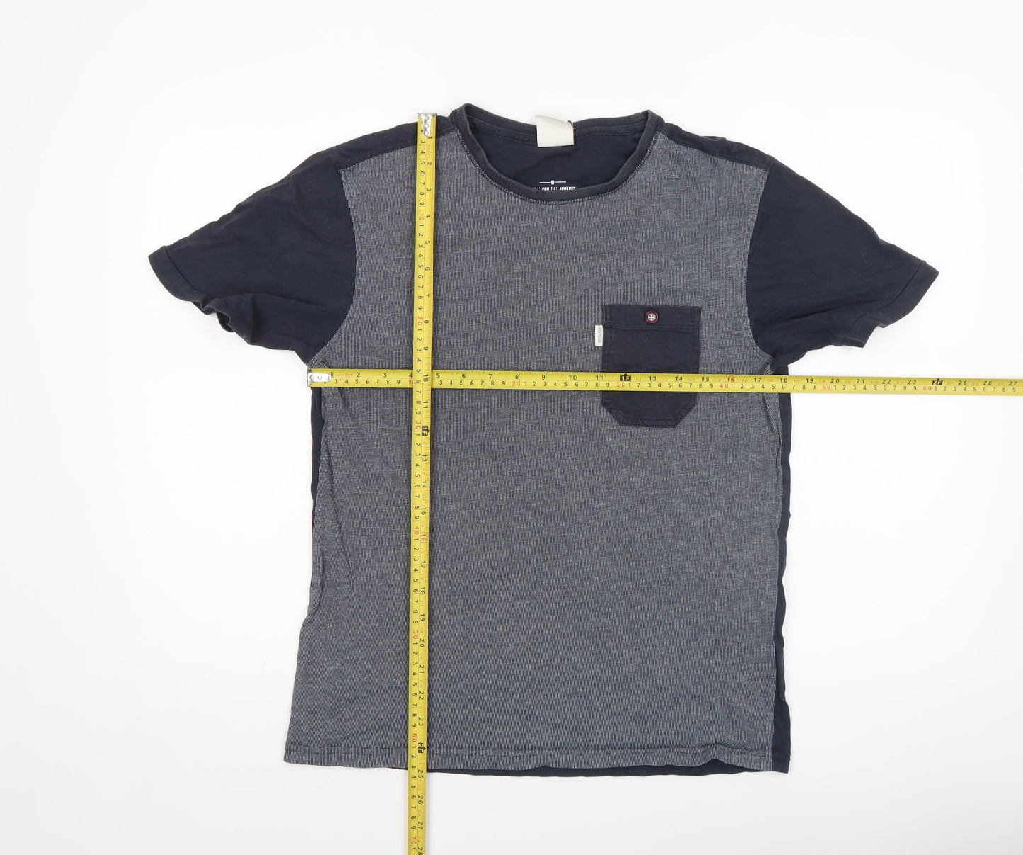 883 Police Men Grey Colourblock Cotton T-Shirt Size M Crew Neck Short Sleeve
