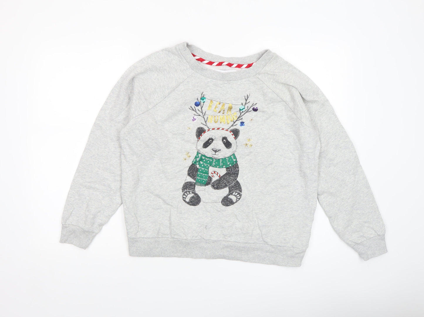 Next Womens Grey Christmas Panda Sweatshirt Medium 100% Cotton