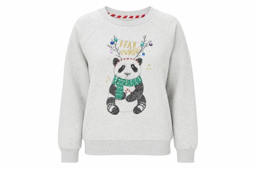 Next Womens Grey Christmas Panda Sweatshirt Medium 100% Cotton
