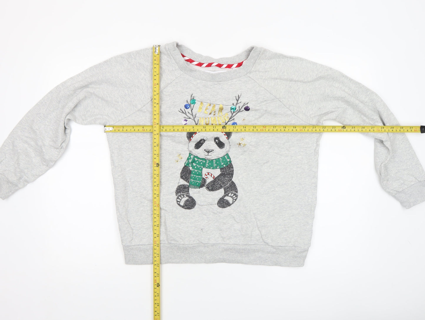 Next Womens Grey Christmas Panda Sweatshirt Medium 100% Cotton