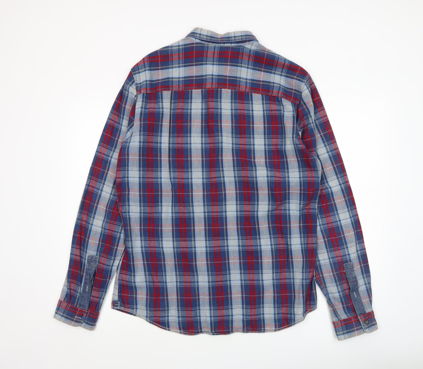 Next Men's Blue Red Checked Long Sleeve Cotton Shirt Size L