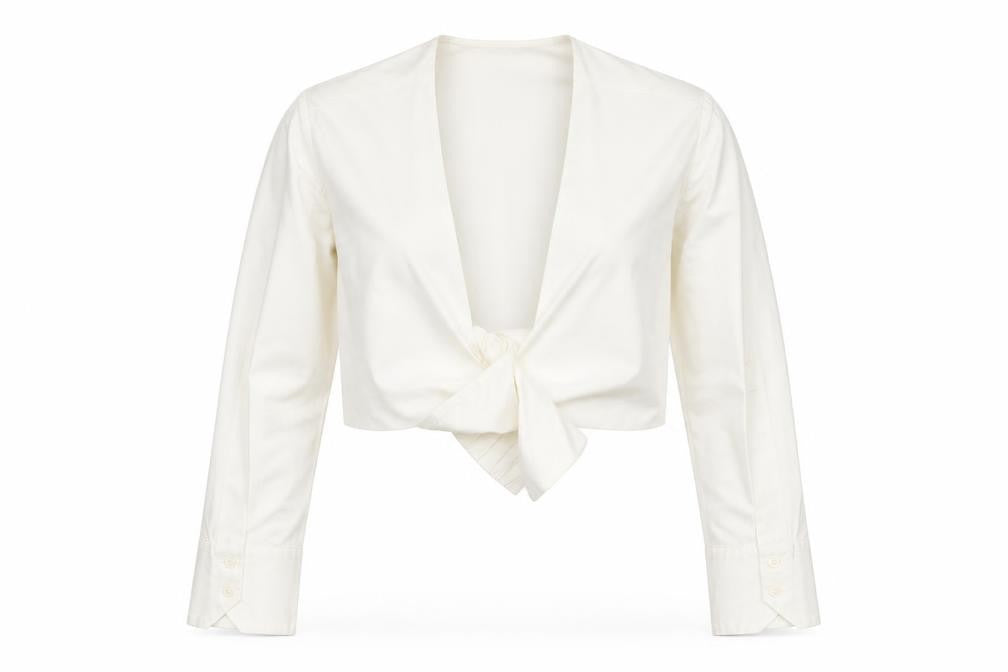 ZARA Women Ivory Cropped Button Blouse Size 8 Long Sleeve