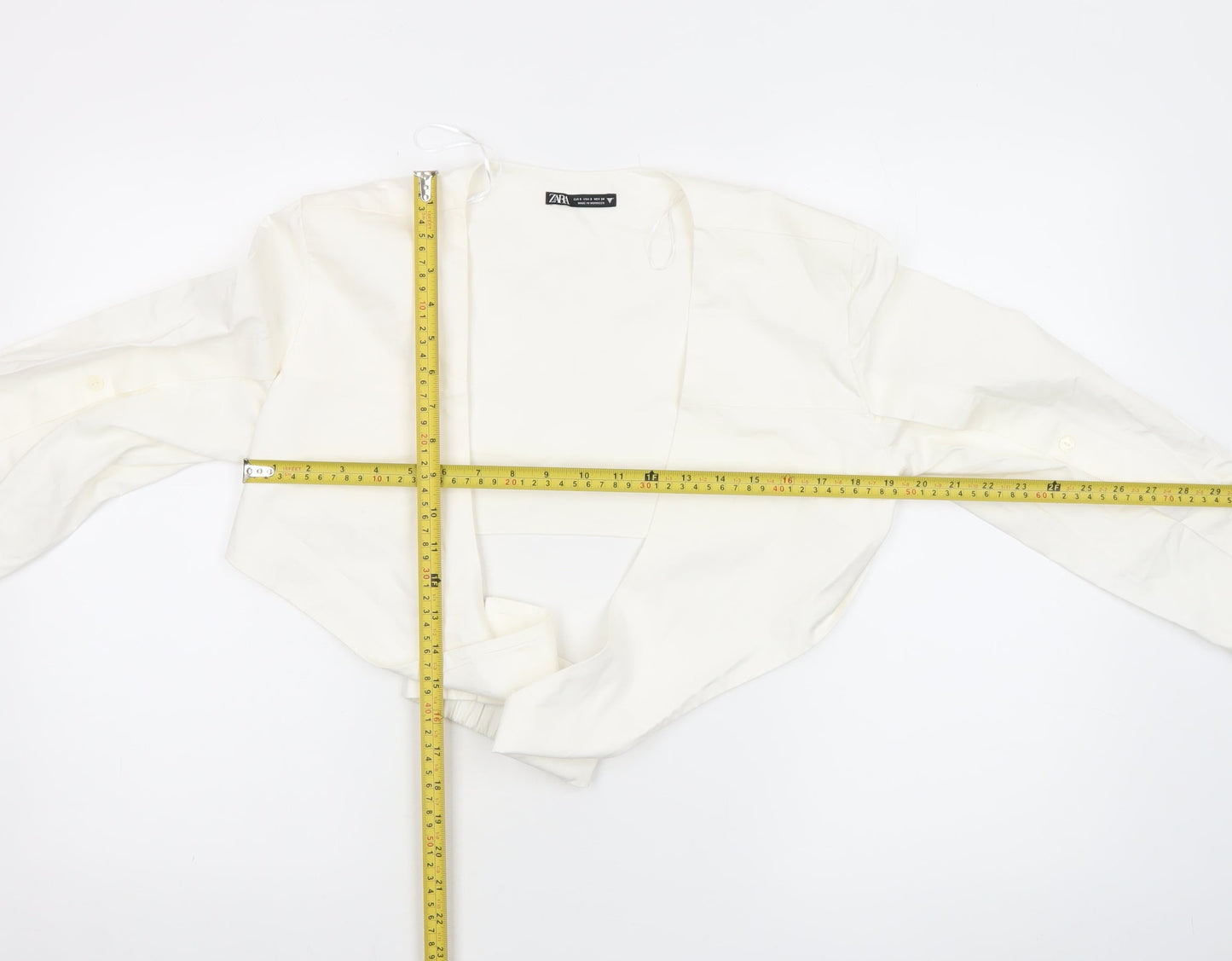 ZARA Women Ivory Cropped Button Blouse Size 8 Long Sleeve