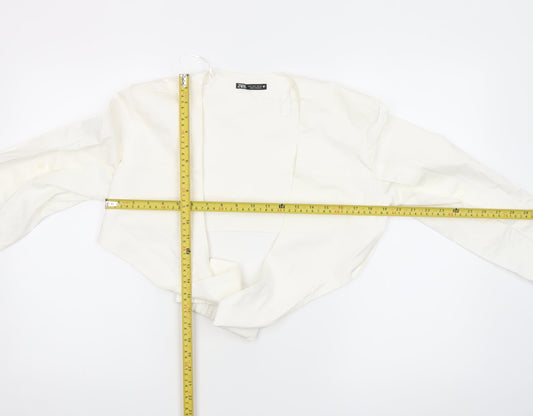 ZARA Women Ivory Cropped Button Blouse Size 8 Long Sleeve