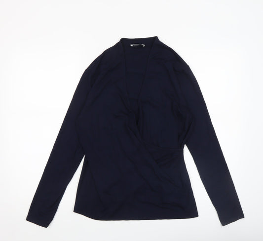 Windsmoor Women's Blue Wrap V-Neck Jersey Long Sleeve Blouse Size S