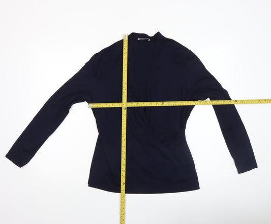 Windsmoor Women's Blue Wrap V-Neck Jersey Long Sleeve Blouse Size S