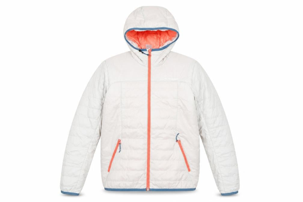 Front view of Quechua girls’ ivory hooded puffer jacket 12 years polyester lightweight