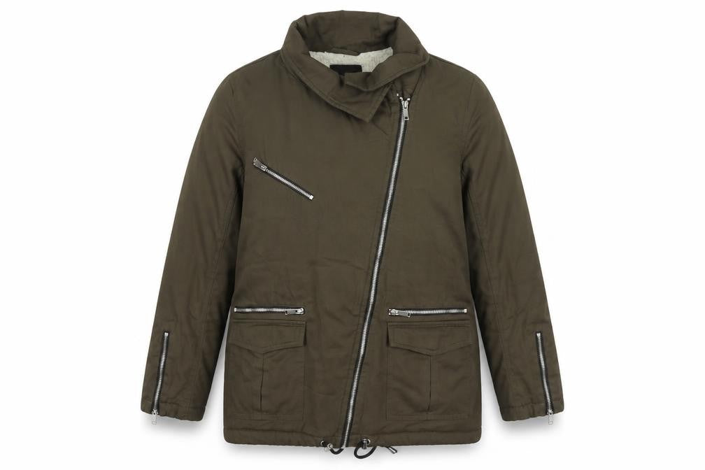 New Look Women’s Green Biker Jacket Size 10 Cotton Zip Mid-Length