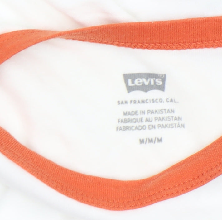 Levi's Women's White Ringer T-Shirt Medium Short Sleeve Cotton Retro