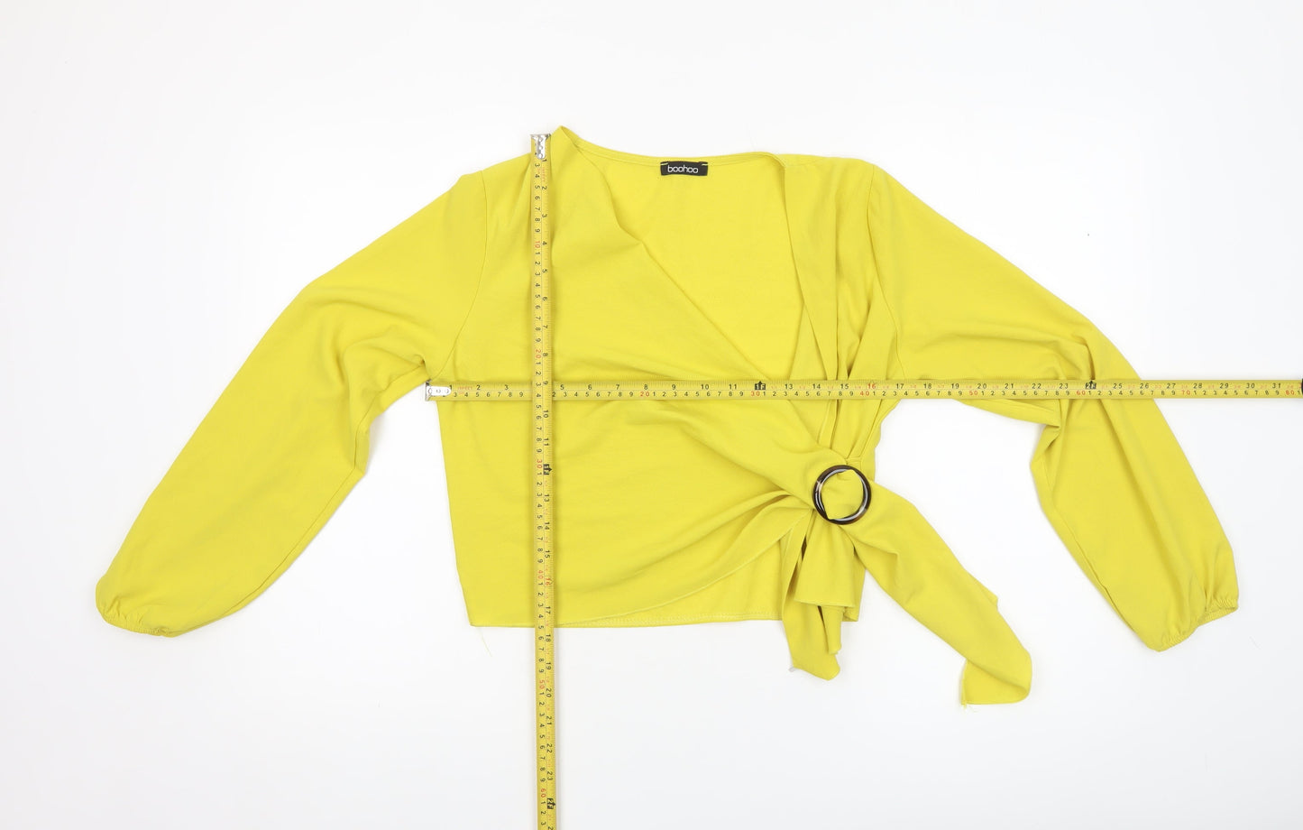 Boohoo Women Yellow Wrap Tie Blouse Long Sleeve Size 8