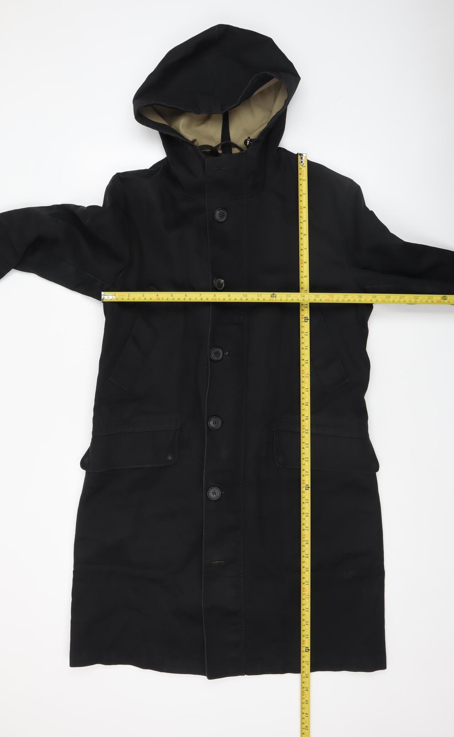 Jigsaw Women’s Black Cotton Hooded Parka Coat Size M