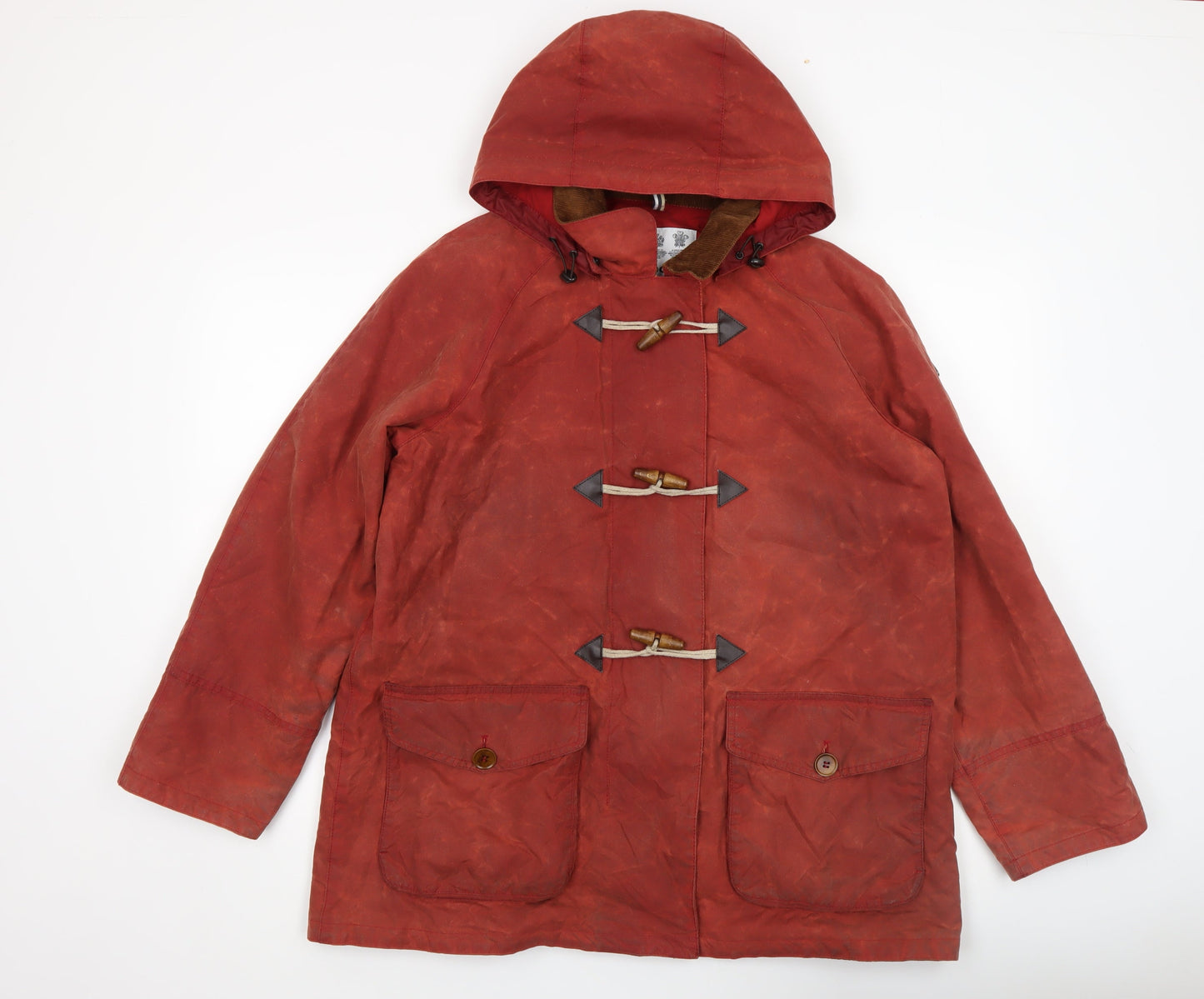 Barbour Men Red Waxed Cotton Hooded Duffle Coat L 42in Waterproof Classic
