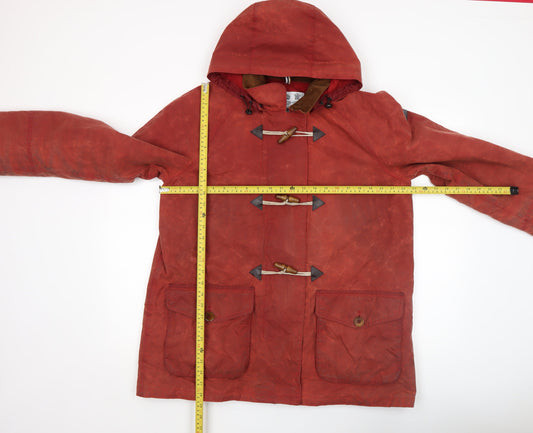 Barbour Men Red Waxed Cotton Hooded Duffle Coat L 42in Waterproof Classic