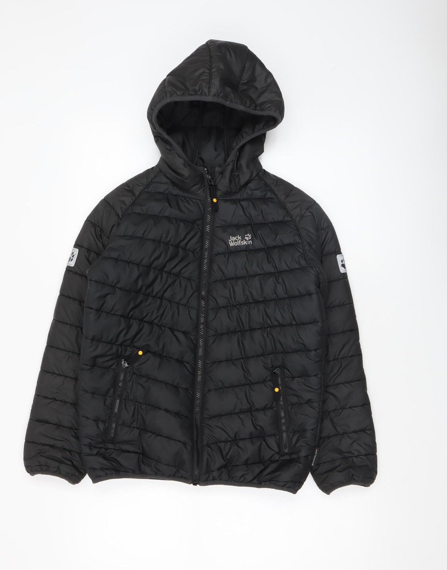 Jack Wolfskin Boys Black 12 Years Hooded Puffer Jacket Lightweight Winter Coat