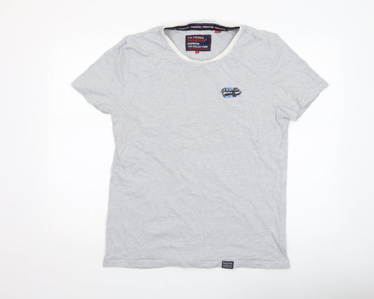 Paraffin Men's Grey Striped Crew Neck Cotton T-Shirt XL