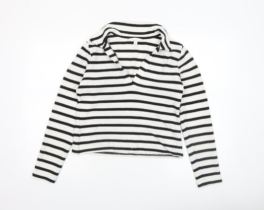 H&M Women’s Black White Striped V-Neck Long Sleeve Knit Top Medium