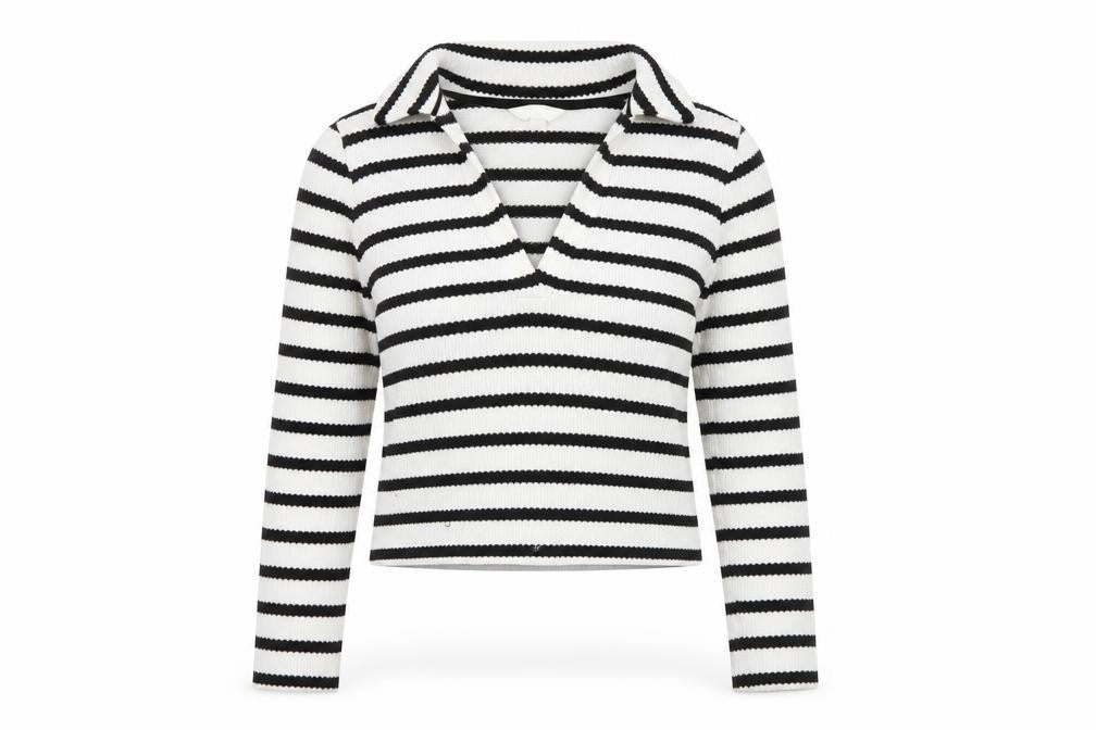 H&M Women’s Black White Striped V-Neck Long Sleeve Knit Top Medium
