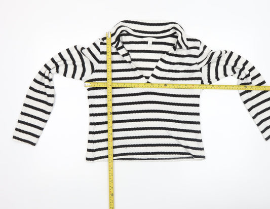H&M Women’s Black White Striped V-Neck Long Sleeve Knit Top Medium