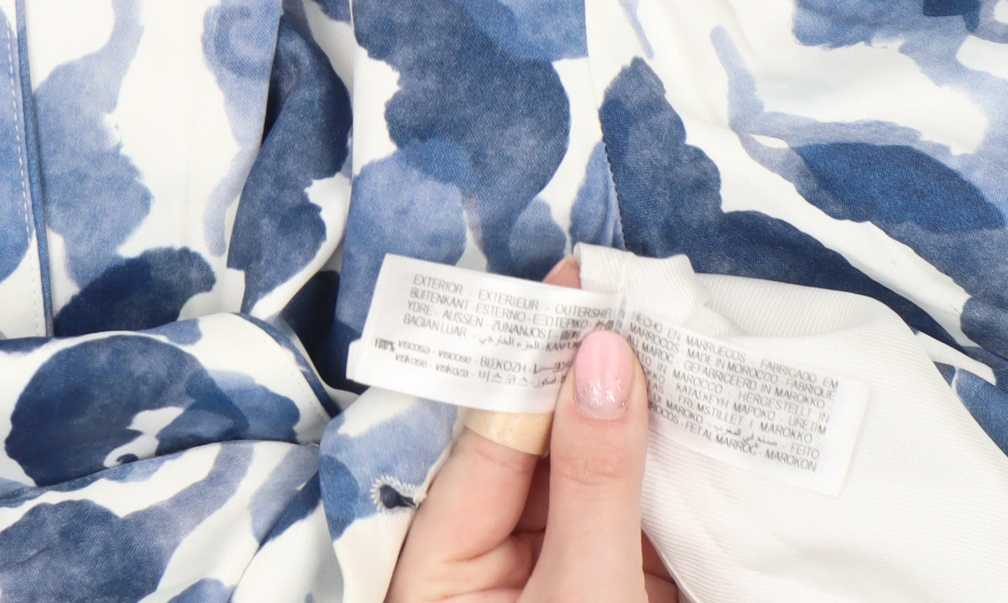 Zara Women Blue White Camouflage Print Blazer XS Single Breasted