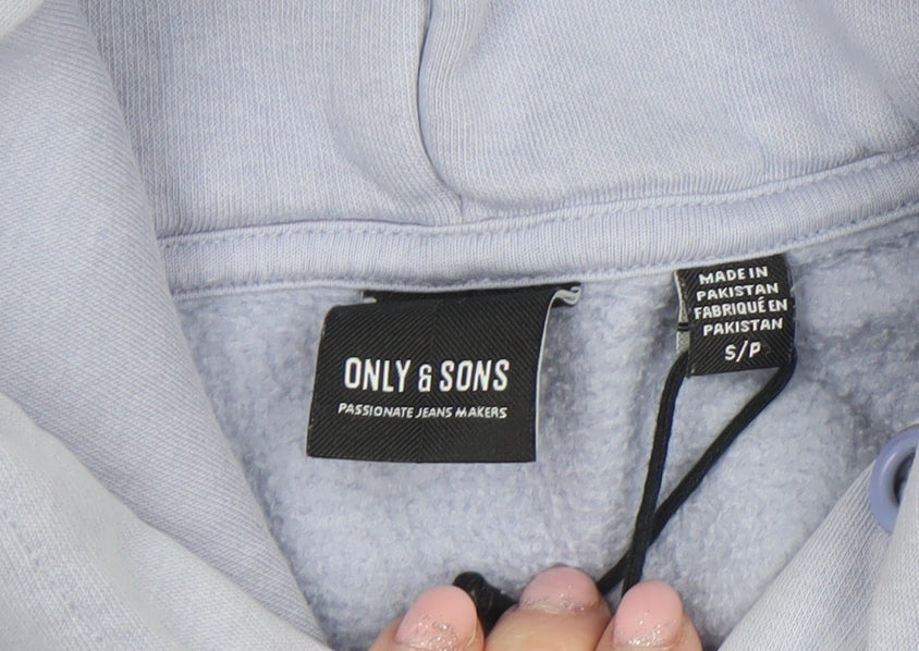 ONLY & SONS Men's Blue Pullover Hoodie Size S Fleece Cotton Blend