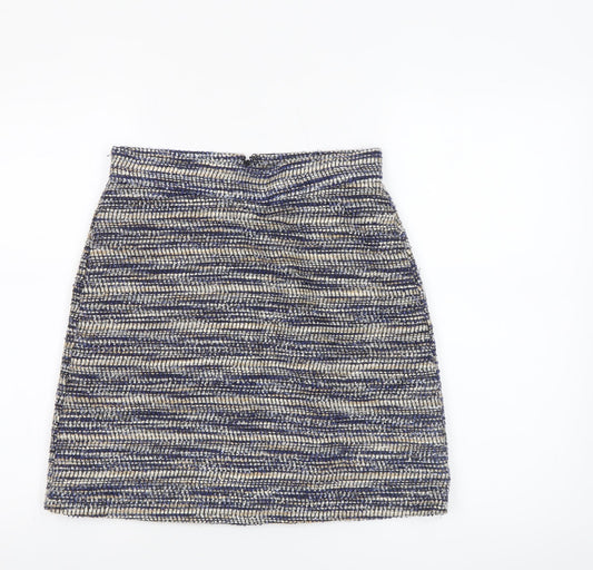Warehouse Women Blue Tweed Straight Pencil Skirt Size 10
