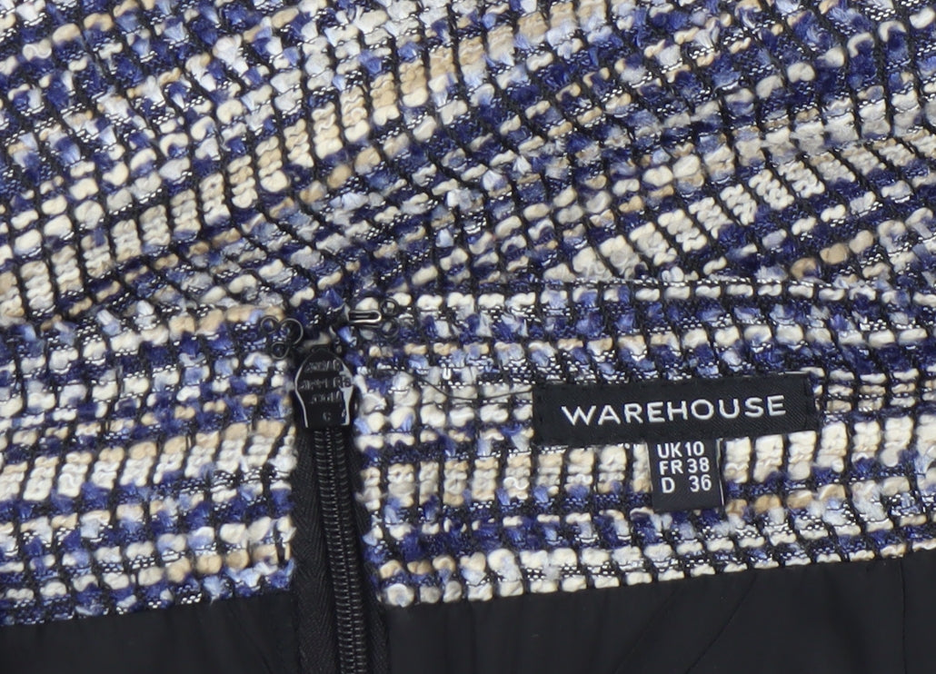 Warehouse Women Blue Tweed Straight Pencil Skirt Size 10