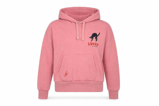 Superdry Women Pink Lucky Cat Pullover Hoodie UK 8 Relaxed Fit