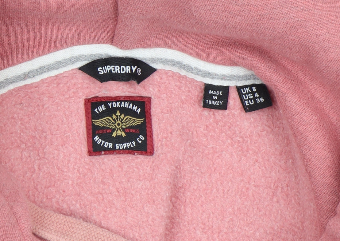 Superdry Women Pink Lucky Cat Pullover Hoodie UK 8 Relaxed Fit