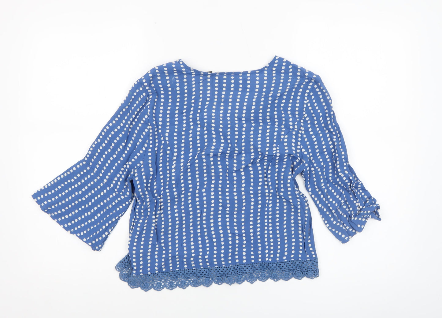 Superdry Womens Blue Polka Dot Viscose 3/4 Sleeve Blouse Size 8