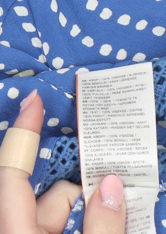 Superdry Womens Blue Polka Dot Viscose 3/4 Sleeve Blouse Size 8