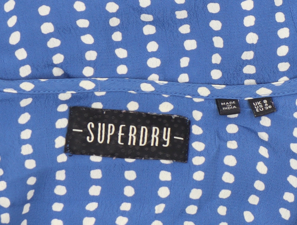 Superdry Womens Blue Polka Dot Viscose 3/4 Sleeve Blouse Size 8