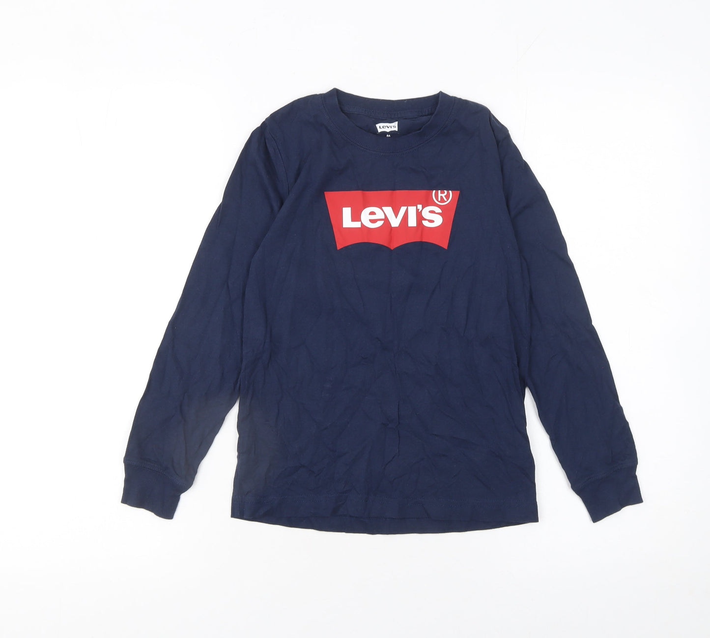 Levi's Boys Blue Long Sleeve Logo T-Shirt 8 Years Cotton Crew Neck