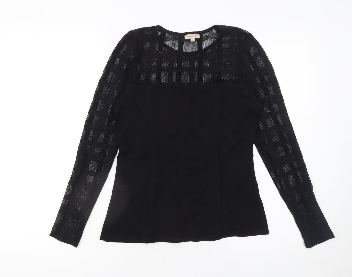 River Island Womens Black Long Sleeve Mesh Panel Blouse Size 10