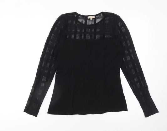 River Island Womens Black Long Sleeve Mesh Panel Blouse Size 10