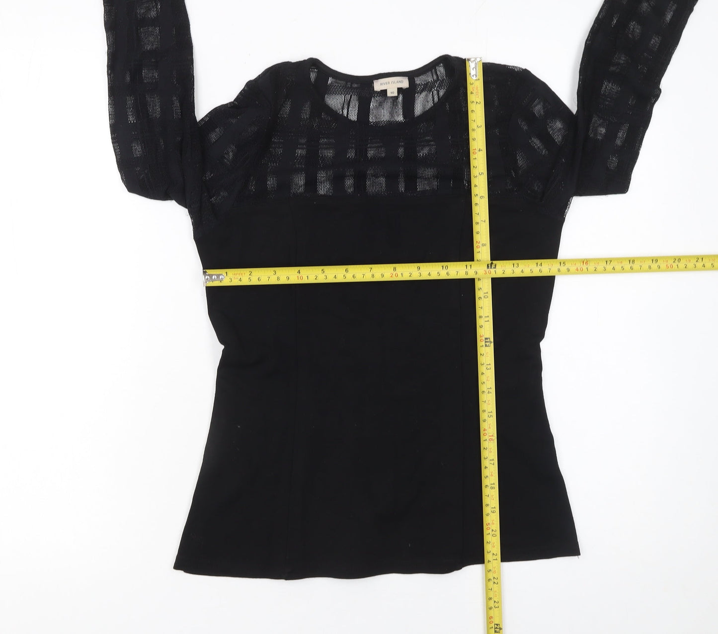 River Island Womens Black Long Sleeve Mesh Panel Blouse Size 10