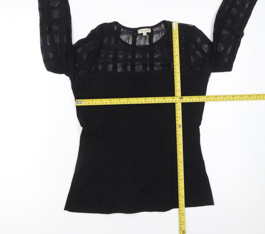 River Island Womens Black Long Sleeve Mesh Panel Blouse Size 10