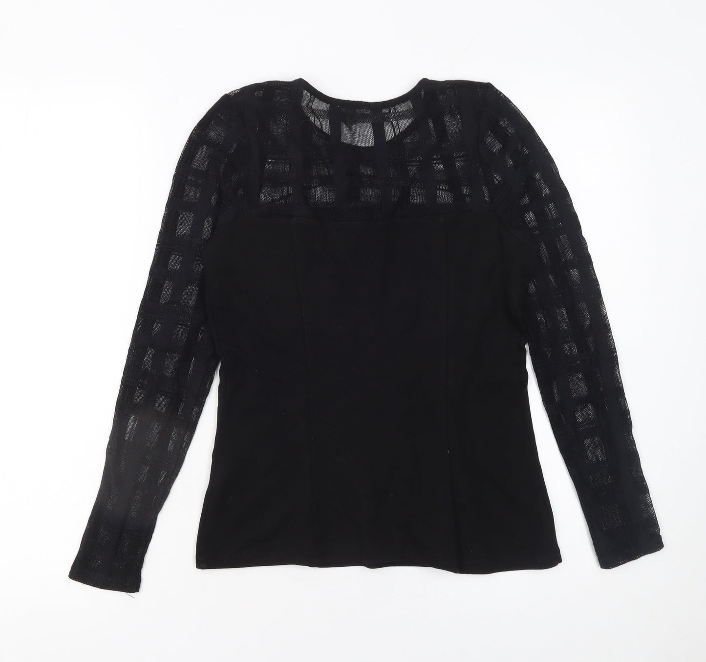 River Island Womens Black Long Sleeve Mesh Panel Blouse Size 10