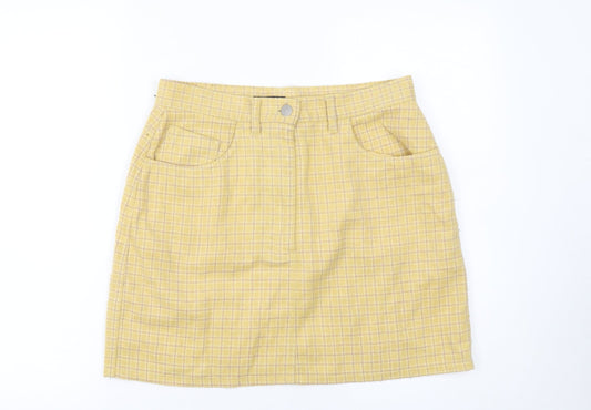 Sisley Women Yellow Check Wool Knee Length Pencil Skirt Size 14