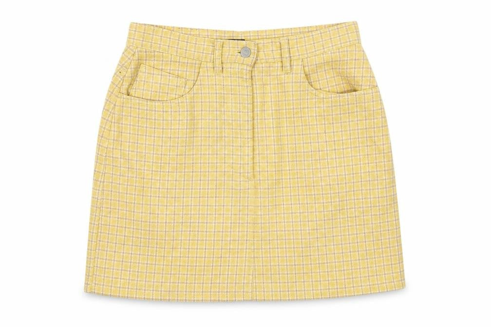 Sisley Women Yellow Check Wool Knee Length Pencil Skirt Size 14