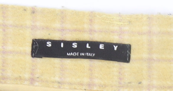 Sisley Women Yellow Check Wool Knee Length Pencil Skirt Size 14