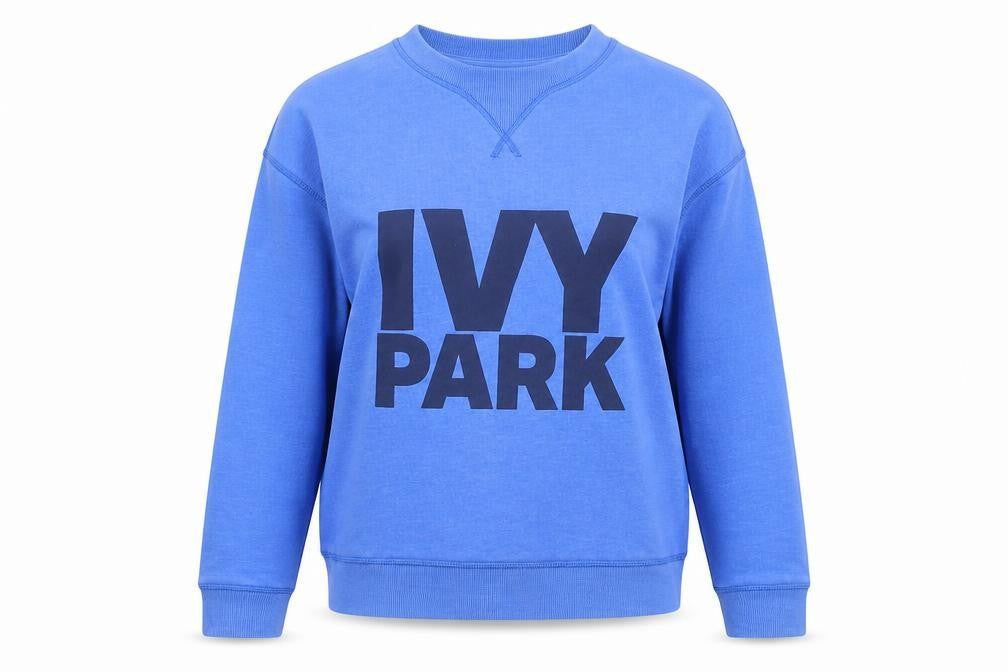 Front view of Ivy Park Women's Blue Cotton Blend Pullover Sweatshirt, size S