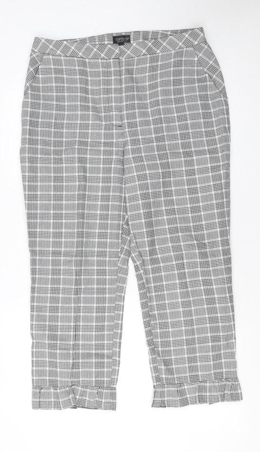 Topshop Women’s Grey Check Cropped Trousers Size 14