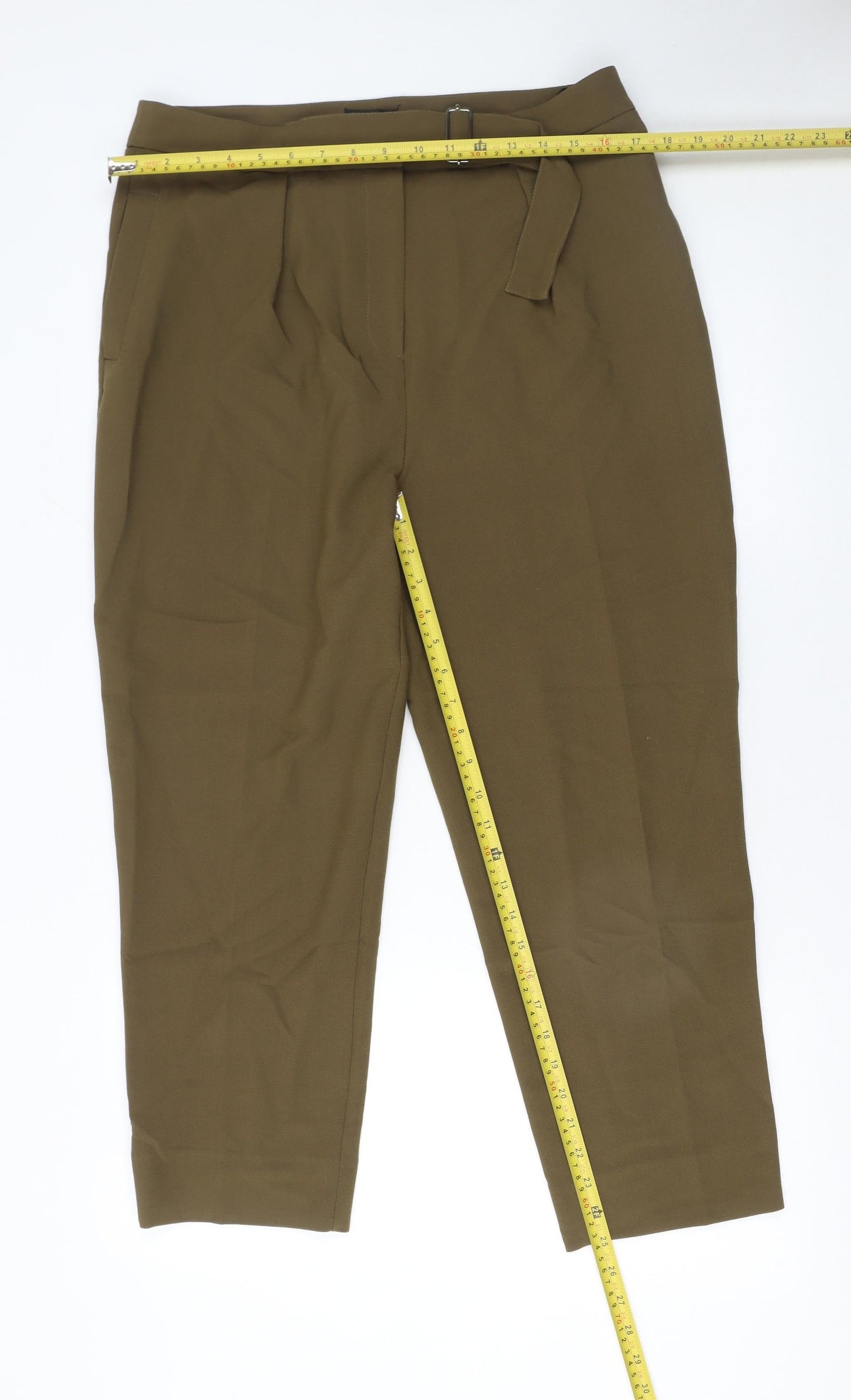 Topshop Women's Brown High Waist Paperbag Tapered Trousers Size 14