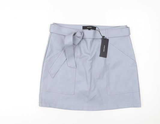 Vero Moda Women’s Grey Faux Leather Mini Skirt L Belted Pockets