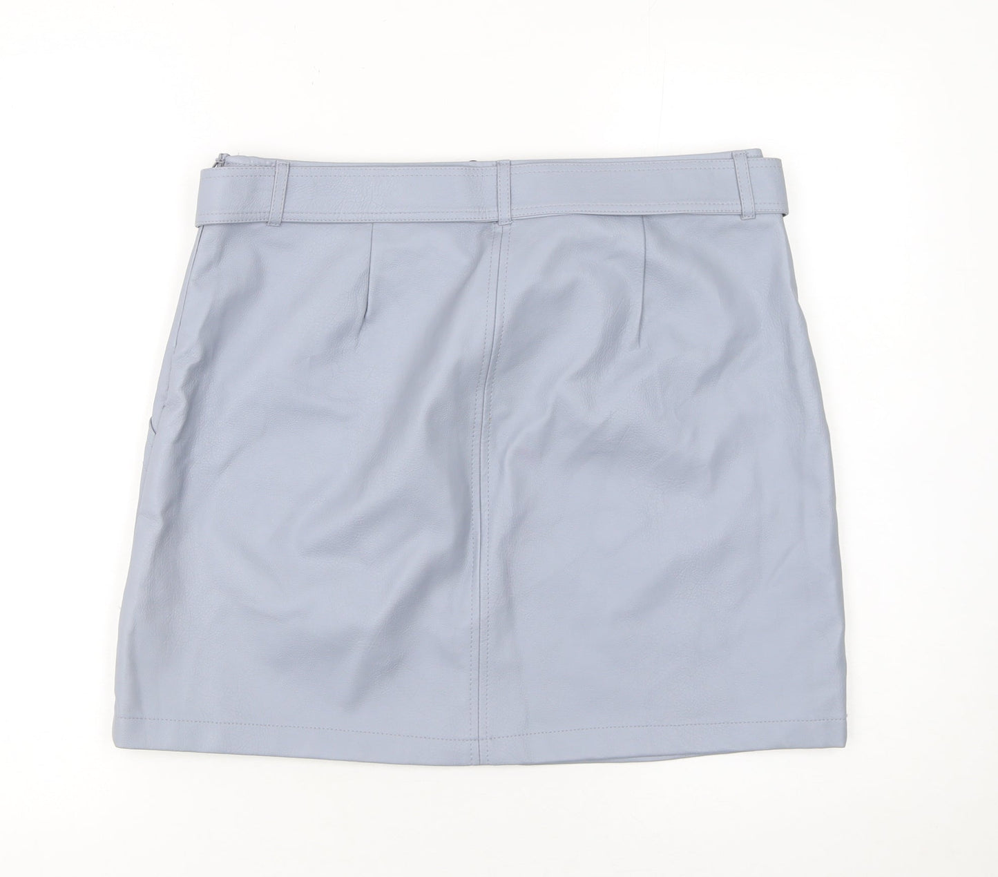 Vero Moda Women’s Grey Faux Leather Mini Skirt L Belted Pockets